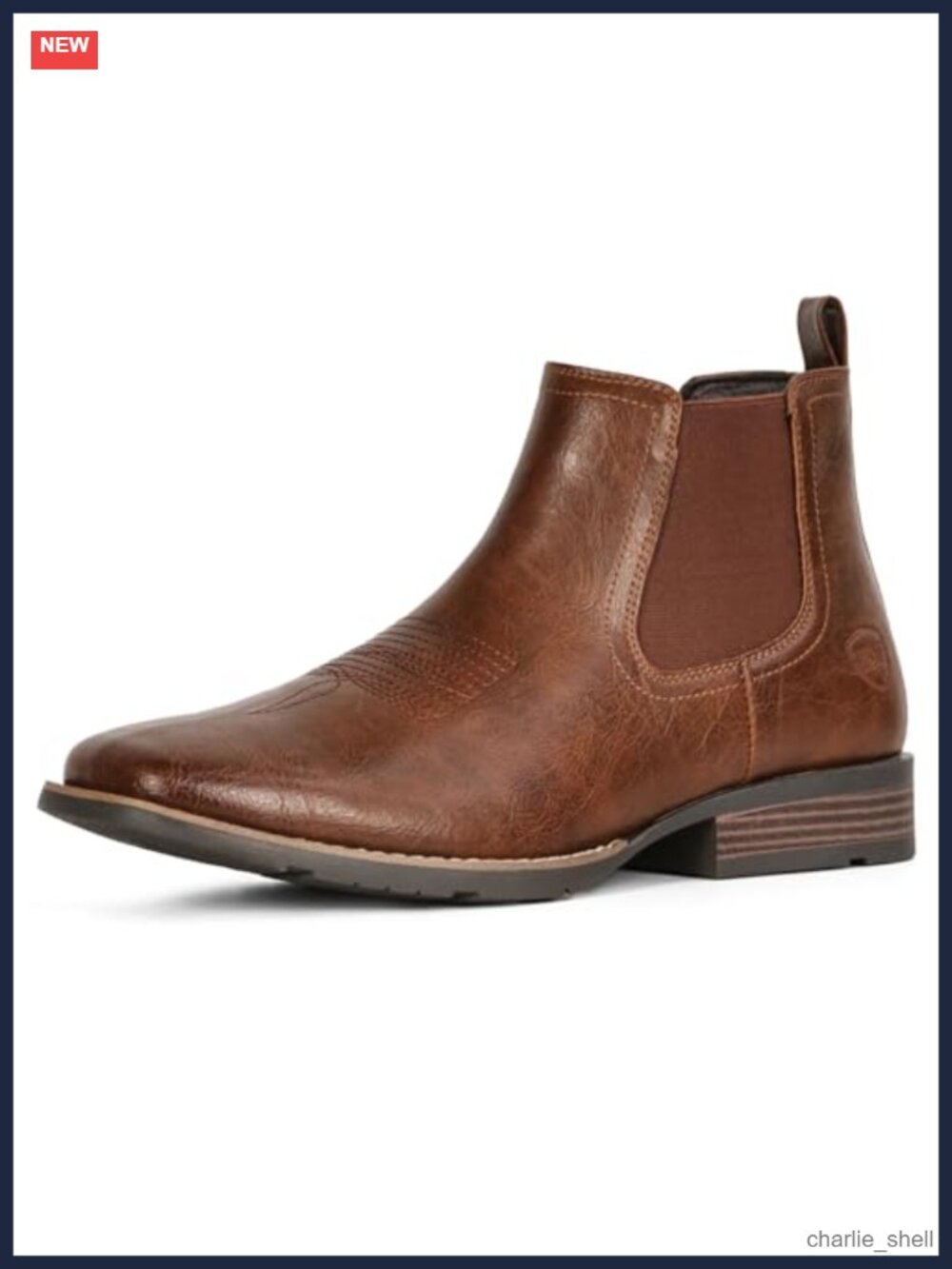 Mens Faux Leather Chelsea Western Boots Ankle Pull On Square Toe Casual Dress